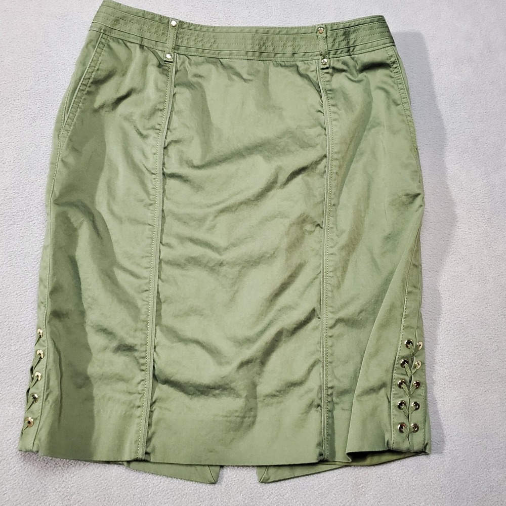 White House Black Market Skirt Womens 6 Green Pencil Stretch Side Lace Up Accent